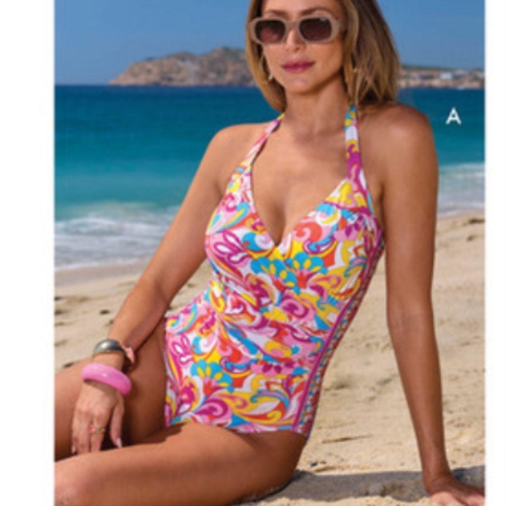 Carmen Marc Valvo Boston Proper Swim Sense Print Surplice One Piece